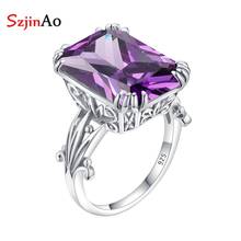 Женское серебряное кольцо с аметистом Szjinao, прямоугольное кольцо из серебра 925 пробы с драгоценным камнем в винтажном стиле, ручная работа, подарок на свадьбу 2024 - купить недорого