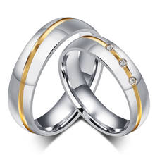 Anéis de gravura para casal, feminino, de cristal, zircão, aço inoxidável, joia de promessa, casamento, presente de dia dos namorados 2024 - compre barato