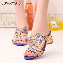 COVOYYAR 2022 Fashion Flowers Women Sandal Rhinestone Peep Toe Slippers Square Heel Women Shoes Slip on Plus Size 40 WSS572 2024 - buy cheap