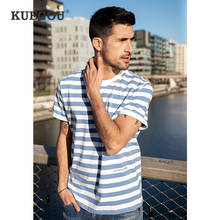KUEGOU-Camiseta de manga corta de algodón para hombre, Camiseta de rayas elásticas a la moda, camiseta de verano con letras bordadas, Top de talla grande ZT-90066 2024 - compra barato