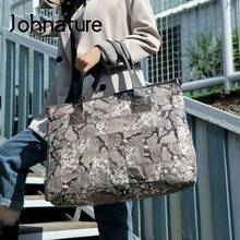 Женская сумка с текстурой змеиной кожи Johnature, повседневная вместительная сумка-тоут из натуральной воловьей кожи, роскошный саквояж на плечо, 2021 2024 - купить недорого