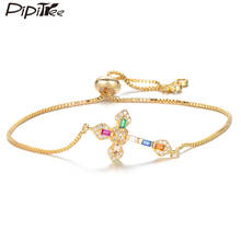 Pipitree-pulsera Multicolor de Zirconia cúbica para mujer, brazalete con abalorio de cruz, cadena deslizante de Color dorado y cobre, joyería de cristal CZ 2024 - compra barato