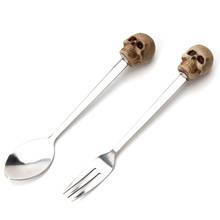 Personalized Resin Skull Head Stainless Steel Mini Spoon And Fork Set Small Spoon For Coffee Tea Dessert Fork Portable Cutlery 2024 - buy cheap