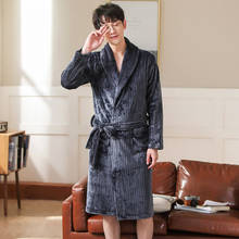 2020 Men Flannel Robe Male Thick Solid Dressing Gown Plus Size Belted Bathrobe Winter Long Robe Mens Bath Robe 2024 - buy cheap