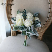 Eillyrosia buquê de rosas brancas, para madrinhas, flores artificiais de casamento, tamanho pequeno, para fotografia 2021 2024 - compre barato