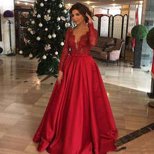 Vestido Rojo modesto para madre de la novia, apliques con cuello en V profundo, mangas largas con tren, vestidos de fiesta de navidad 2024 - compra barato