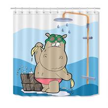 Cortina de ducha de hipopótamo para niños, diseño de hipopótamo divertido de dibujos animados, Deocr de baño 2024 - compra barato