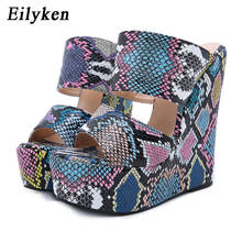 Eilyken Summer Fashion Colorful Snake grain Wedges Slippers Sexy Outdoor Peen Toe Women Gladiator Platform Sandals Femme Shoes 2024 - buy cheap