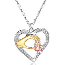 Silver Color Hanging Heart Water-wave Chain Pendant Necklace Cubic Zirconia Mother's Day Handshake Necklace 2024 - buy cheap
