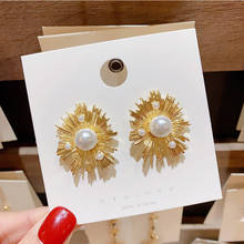 korean Exaggerated Gold Metal Flower Stud Earrings For Women Elegant Vintage Pearl Earing Party best friend Gifts Wholesale 2020 2024 - buy cheap