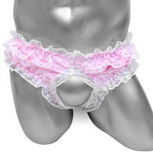 Frilly Lace Sissy Satin Panties Crotchless For Mens Briefs Underwear Funny Fashion Shiny Sexy Lingerie Crossdressing Panities 2024 - buy cheap