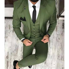 Traje de tres piezas para hombre, Blazer ajustado con solapa y muescas, chaqueta, pantalones, chaleco, hecho a medida, color verde oliva, 2021 2024 - compra barato