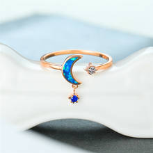 Boho Female Blue Opal Stone Ring Cute Zirconia Rose Gold Adjustable Rings For Women Minimalist Bridal Moon Star Engagement Ring 2024 - buy cheap
