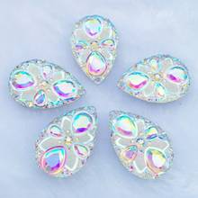 12Pcs 20*30mm AB Resin Drop Flower Flatback Rhinestone Crystal 2 Hole Wedding Buttons DIY Craft -T03 2024 - buy cheap