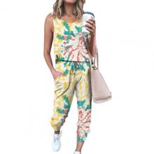 Women Tracksuit Outfit Casual O Neck Tank Top Drawstring Pants Ladies Two Pieces Set Tie Dye Vest Pants Tracksuits Spring Summer 2024 - buy cheap