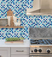 Papel de parede para decoração, papel de parede em vinil, mistura azul, verde e prata, em mosaico quadrado para cozinha 2024 - compre barato