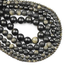 Matte Gold Obsidian Natural Stone Round Charm Loose Beads For Handmade Jewelry Making DIY Bracelet Pendant Accessories Wholesale 2024 - buy cheap
