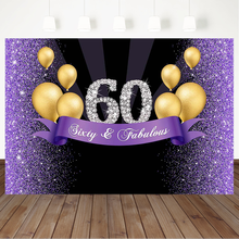 Fondo de fotografía de 60 ° cumpleaños, globo dorado, Flash púrpura, Diamante fabuloso, adornos para fiesta de cumpleaños, pancarta 2024 - compra barato