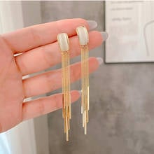 Brand Designer Long Opal Moonstone Tassel Hanging Earrings for Women Wedding Dangle Drop Earing 2021 New Statement Jewelry Gifts 2024 - buy cheap