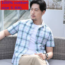 New Arrival Fashion Summer High Quality Men Short Sleeve 100% Cotton Plaid Thin Casual Shirts Plus Size S-XL 2XL 3XL 4XL 5XL 6XL 2024 - buy cheap