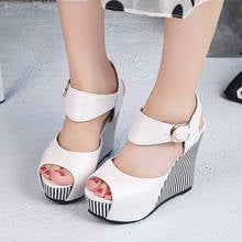 zapatos mujer Summer big size 32-45 women Platform shoes sexy 12 cm Peep Toe Buckle Strap Wedges high heel sandals 2024 - buy cheap