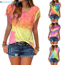 Women Cotton Tassel Casual T-shirt Sleeveless Tie-dyed Color Tees O-neck Women's Clothing T Shirt Hot Sales In 2020 2024 - buy cheap