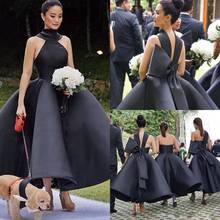 Black Bridesmaid Dresses 2020 Big Bow Backless Halter Neck Ankle length Plus Size Maid of Honor Wedding Guest Party Gowns Cheap 2024 - buy cheap