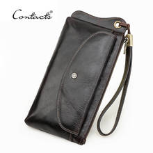 CONTACT'S Genuine Leather Long Wallet Clutch Men Wristlet Design Purse Coin Pocket Passport Bag For Men With Phone Pocket  2022 2024 - buy cheap