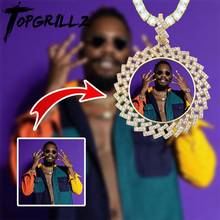 TOPGRILLZ-medallones redondos hechos a medida con foto, collar y Colgante con cadena de tenis de 4mm, joyería de Hip hop de circón cúbico dorado y plateado 2024 - compra barato