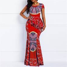 Women Maxi Dresses Casual Elegant Red Party Mermaid Square Neck Ethnic Print African Female ankarastyles Plus Size Dress 2024 - buy cheap