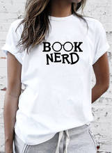 Camiseta con estampado de BOOK NERD para mujer, remera Harajuku de algodón, Tops para mujer, camiseta Vintage, Camiseta con cuello redondo para mujer en blanco y negro 2024 - compra barato