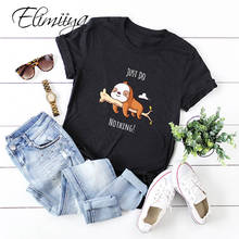 Женская футболка с принтом в виде милой собаки elimiy, футболка с короткими рукавами, хлопковые рубашки с надписью «lazy», базовые Топы большого размера 5xl 2024 - купить недорого
