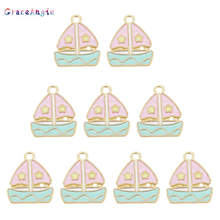 GraceAngie New Fashion 10pcs Enamel Sailing Boat Charms Alloy Bracelet Necklace Earrings Pendants Jewelry DIY Accessory 19*14mm 2024 - buy cheap