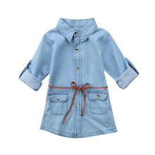 Autumn Clothes Toddler Kids Baby Girl Denim Dress Jean Long Sleeve Casual Loose Shirt Mini Dress+Belt 2pcs Party Outfits 2-7Y 2024 - buy cheap