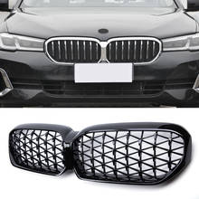 Um par de grades do para-choque dianteiro do carro, estilo diamante, grelhas para bmw 5 series g30 g38 2021, acessórios automotivos 2024 - compre barato