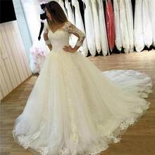 Long Sleeves Tulle Ball Gown Wedding Dresses V-Neck Appliques Court Train Vestidos De Noiva Formal Bride Wedding Gowns Lace-up 2024 - buy cheap