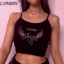 LVINMW Swing Diamonds Spaghetti Straps Backless Casual Summer Camis Letter Slim Trendy Navel Tops Women Trim Crop Top Streetwear 2024 - buy cheap