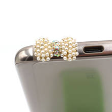 Elegance Fashion Style Small Pearl With Diamond Bow Design Mobile Phone Ear Cap Dust Plug For Iphone Samsung 3.5mmDustPlug 2024 - buy cheap