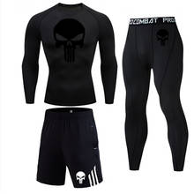 Roupa esportiva masculina, calça de treino de compressão, preta, com camiseta, manga longa, para academia e corrida 2024 - compre barato