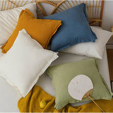 Funda de cojín lisa de algodón y lino, cubierta de almohada azul para decoración del hogar, sofá, cama y habitación, 50x50cm 2024 - compra barato
