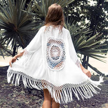 Sarong-Bikini blanco con encaje y borla de ganchillo para mujer, traje de baño para mujer, Pareo de playa 2024 - compra barato