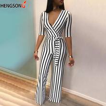 Deep V Neck Sashes Jumpsuit Women Clubwear Pants Summer Autumn Casual Sexy Striped Jumpsuit Romper Overalls For Women Trousers 2024 - buy cheap