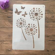 Plantillas de pintura de pared de flores de diente de león, tamaño A4, álbum de recortes de sello decorativo, papel artesanal en relieve, plantilla de etiqueta de flores DIY 2024 - compra barato