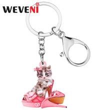 WEVENI Acrylic Valentine's Day High heels Teacup Cat Key Chains Ring Bag Car Wallet Decoration Keychain For Women Girl Teen Gift 2024 - buy cheap