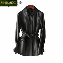 Women Genuine Leather Jacket Moto Jacket + Belt Real Sheepskin Coat Female Autumn Slim Long Outwear Winter Clothes LR1937 2024 - buy cheap