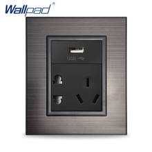 Wallpad USB 5 Pin Socket Black 5V 1000MA Stainless Steel Panel Wall Electric Power Outlet 10A AC 110~250V 2024 - buy cheap