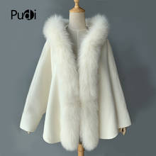 Pudi New Real Fox Fur Collar Poncho Shawl White Wool Coat Women Hooded Jacket CK001 2024 - buy cheap