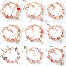 2021 New Rose Gold Love Heart Extension Chain Charm Lady Bracelet, DIY Mushroom Rose Crystal Pendant Charm Woens Bracelets Gifts 2024 - buy cheap