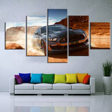 Póster en lienzo de decoración moderna para el hogar, pintura con impresión de coche de lujo Ford Mustang, obra de arte de pared de edificio, imagen Modular para sala de estar, 5 paneles 2024 - compra barato