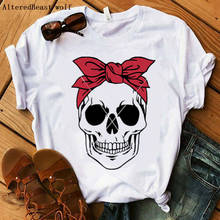 2020 Summer Women Fashion Skull Red Bandana Mom T-shirt Print Casual Funny Harajuku Mama Tshirt Gift 90s Lady Young Girl Clothes 2024 - buy cheap